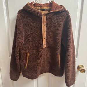 Toad&Co Brown Sherpa Snap Pullover with Tan Trim